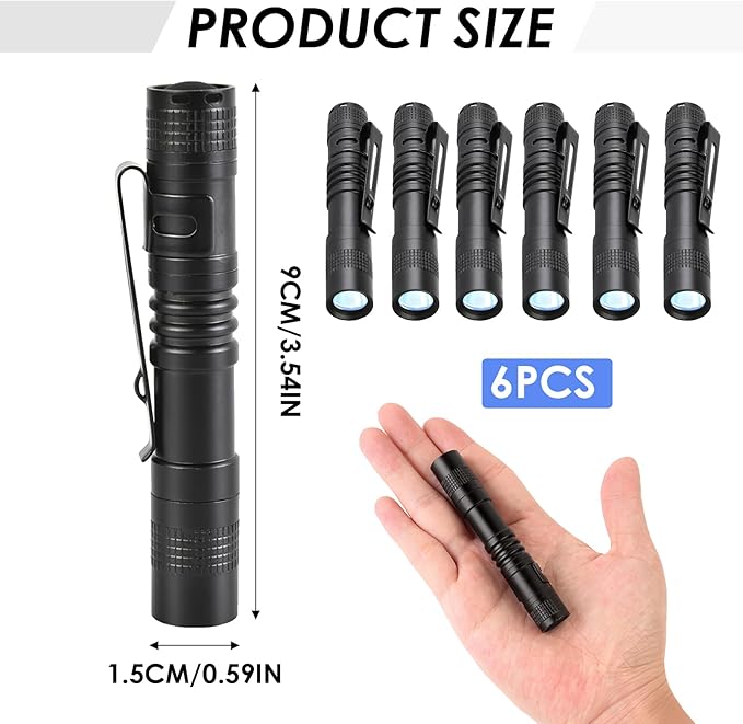 Mini Pocket Flashlight, Small LED Pen Light with Clip, 500 Lumen Torch Powered by AAA Battery, Portable Versatile for Inspection Medical Repair Camping Outdoor Emergency (3.5" 6 Pack Purple)