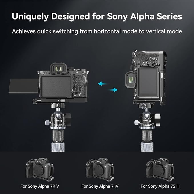 SmallRig Foldable L-Bracket for Sony Alpha 7 V/Alpha 7R V/Alpha 7 IV/Alpha 7S III, Foldable Side Plate for Arca, Quick Switch Between Horizontal and Vertical Shooting - 3984