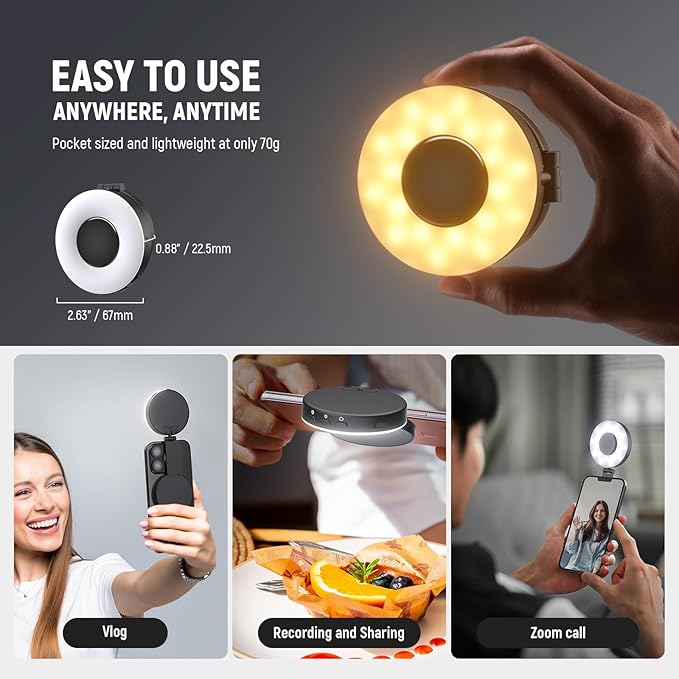 NEEWER ENTRY LEVEL VERSION Magnetic Selfie Light Compatible with MagSafe iPhone, 4 Mode CRI95+ 914lx 1.5W Plastic Folding Small LED Phone Fill Ring Lighting for Recording Makeup Video Conference,NL40R