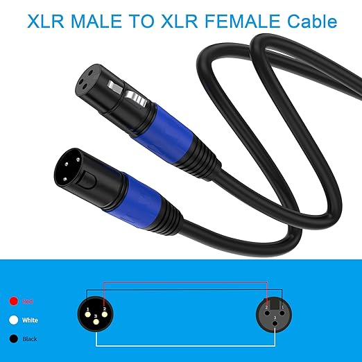 XLR Cable 25ft 2 Packs - Premium Balanced Microphone Cable with 3-Pin XLR Male to Female Mic Speaker Cable, Black, Pure Copper and Plated Conductors, PVC Jacket