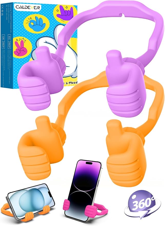 Easter Basket Stuffers for Teen Girls Boys Cell Phone Stand - 2 Pack Thumbs Up Lazy Phone Holder for Desk Birthday Easter Gifts for Kids Adults Women Men(Bright Purple & Orange Yellow, 2)