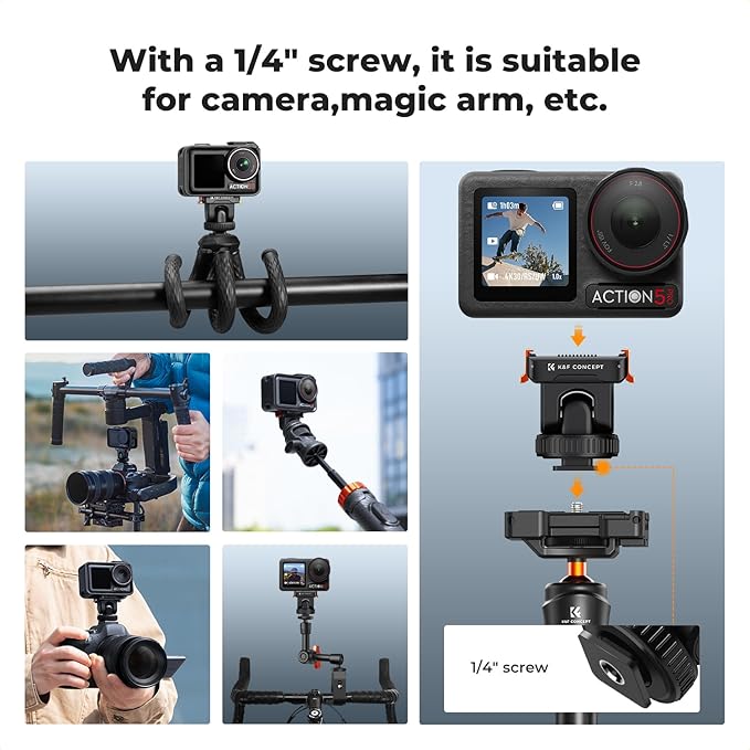 K&F CONCEPT Cold Shoe Action Camera Magnetic Quick Mount Holder, Tripod Mount for DJI Osmo Action 5 Pro Hot Shoe Camera Adapter with 1/4" Screw Hole for Osmo Action 3/4 DSLR Photography Accessories