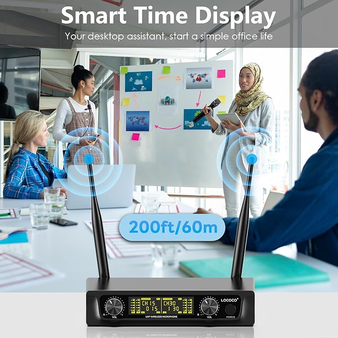 UHF Wireless Microphone System Set: Metal Cordless Handheld/Headset/Lavalier Lapel Mics, Bodypack Transmitter, Receiver - 2*15 Channels 200ft Range for Church, Karaoke Singing, DJ, Wedding, Speech