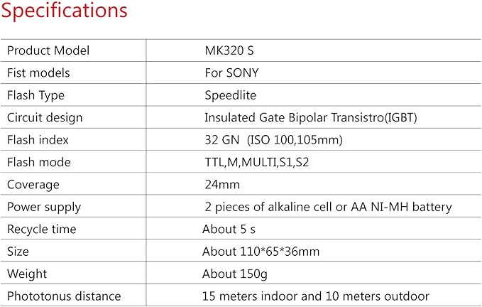 MEIKE MK-320S Mini TTL Speedlite Automatic Flash for Sony MI Hot Shoe DSLR and Mirrorless Cameras A7 A7II NEX6 A6000 A6300 A6500