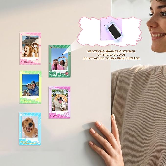 WOGOZAN 2x3 Mini Picture Frame for Fujifilm Instax Mini 12/11/99/41/40/SE/EVO Classic Polaroid Frames 2.15x3.4 Inches Photo Picture Frame with Magnetic Sticker and Protective Film (Colorful) (5 Pack)