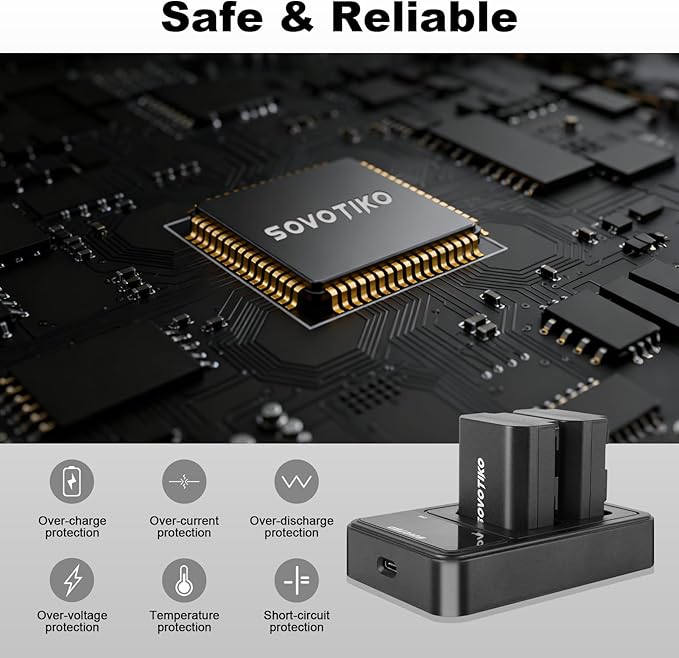 NP-FZ100 2500mAh Battery 2-Pack and Dual Port PD Fast Charger for Sony A7III, A7IV, A7C, ZV-E1, FX3, FX30, A6600, A6700, Alpha 9, Alpha 9S, A7R III, A7R IV, and A7R V Camera