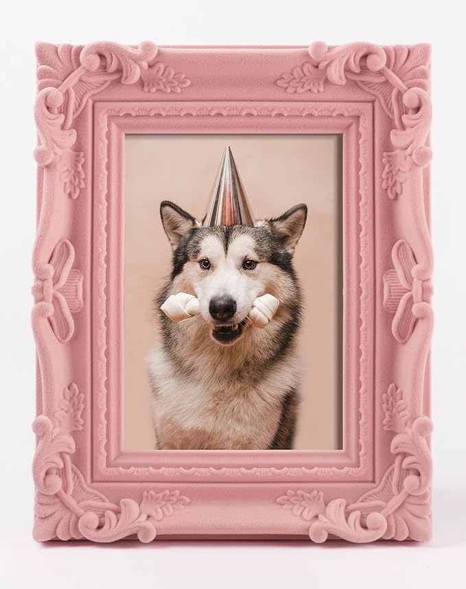 Pink Picture Frames 5x7 for Drawings Prints, Small Colorful Decorative Frame with Real Glass/Stand, Retro Ornate Memorial Frame Gift for Wedding Baby Shower Retirement (Light Pink)