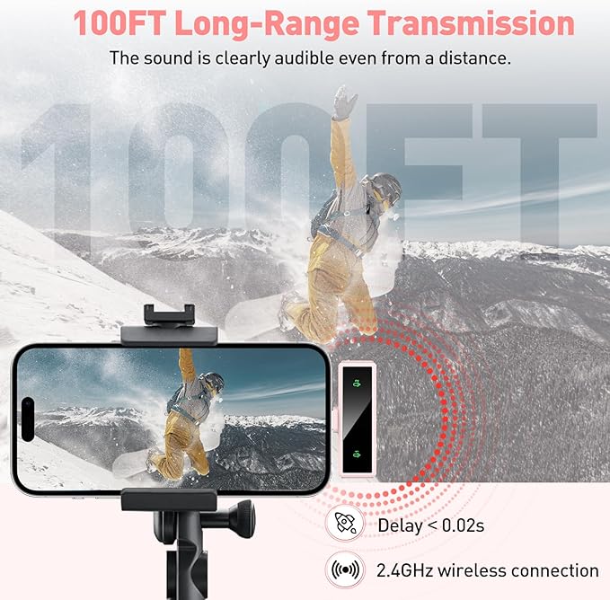 Wireless Lavalier Microphone for iPhone 15, Android, PC, Laptop, USB C Mini Microphone with Noise Cancellation, Mini Microphone for Video Recording, Vlog, YouTube, TikTok (Pink)