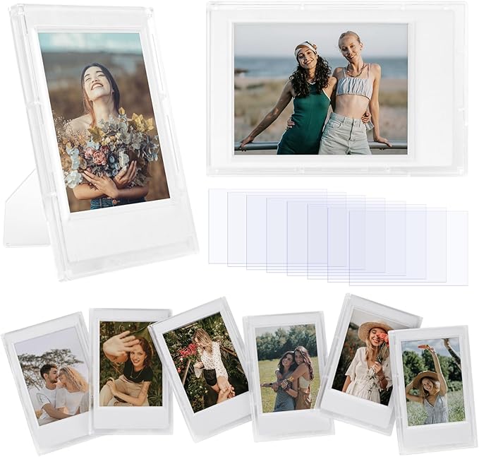 HIYQIN 2x3 Frosted Clear Photo Frames - 8 Pack Small Photo Frames for 3” Fujifilm Instax Mini Film - for Instax Mini 12 11 9 8 7s 90 99 40 EVO Tabletop Frame, 2x3 Photo Dispaly - Frosted Clear