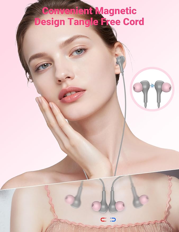 USB C Earbuds with Microphone Cute in Ear Wired Headphone USB-C Plug Ear Buds Corded Head Phone Magnetic Type C Earphone for iPhone 17 Pro Max 16 Plus 15 16e for Samsung A17 A16 S26 S25 S24
