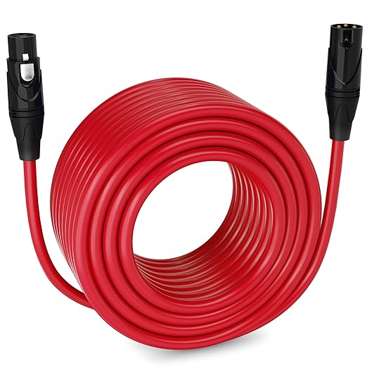 LyxPro 200 Feet XLR Microphone Cable Balanced Male to Female 3 Pin Mic Cord for Powered Speakers Audio Interface Professional Pro Audio Performance and Recording Devices - Red