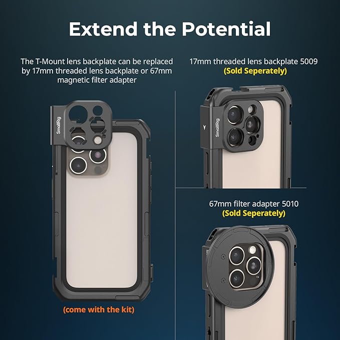 SMALLRIG Mobile Video Cage Basic Edition for iPhone 16 Pro Max with T-Mount Lens Backplate, TPU Soft Frame, for Video Shooting, Live Streaming, and Cinematic Filmmaking - 5006