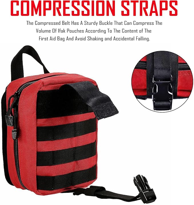 Molle Pouch ifak First aid kit Bag Empty Trauma Medical Tear away Pouches for Belt Backpack Vest Car Molly Med Case 600D nylon Small Tactical Pouch (RED)