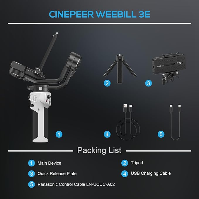 ZHIYUN CINEPEER Weebill 3E [Official], 3-Axis Lightweight Gimbal Stabilizer for DSLR & Mirrorless Camera Canon/Sony/Panasonic/Nikon, 3KG Payload, Native Vertical Shooting, Bluetooth Shutter Control