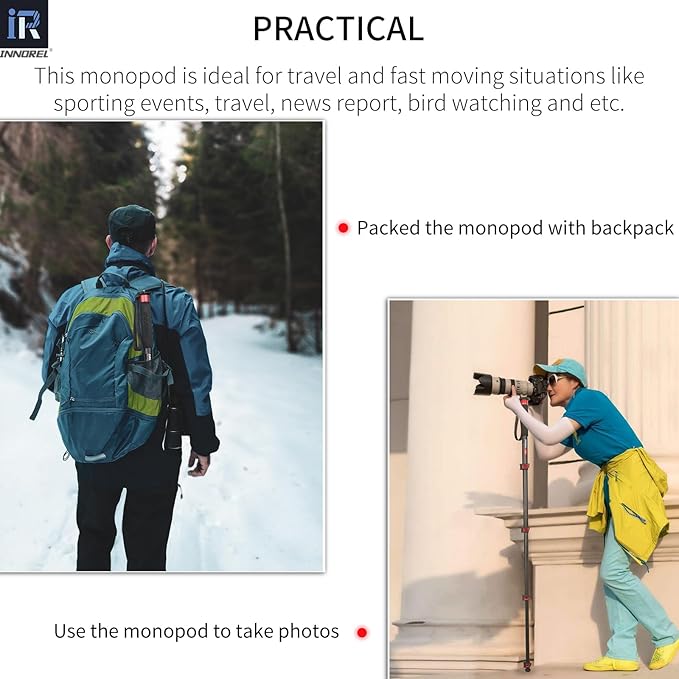 INNOREL U285A Camera Monopod 66.9 in/170 cm Aluminum Alloy 5-Section with Fast Flip Lock Travel Monopod for Canon Nikon Sony DSLR Camera Video Camcorder DV Photography Bracket Load 22 lb/10 kg