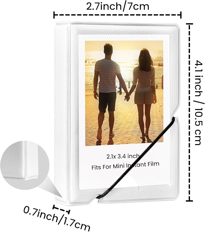 Lifting Mini Photo Album with 28 Pocket 2x3 Inch Pictures Fits for Fujifilm Instax Mini 7s 8 9 11 25 26 40 50s 90 Evo Z2300 Instant Camera, Polaroid Snap,Kpop Photocard Holder (White)