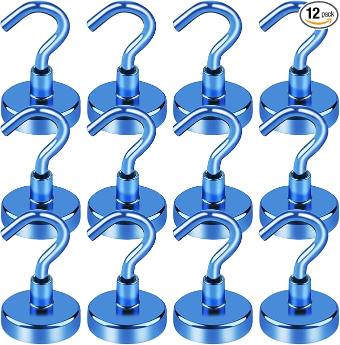 LOVIMAG Cruise Must Haves, 50Lbs Blue Magnetic Hooks for Cruise Cabins, Cruise Door Magnets, Magnetic Hooks for Hanging, Refrigerator, Celling - 12 Pack