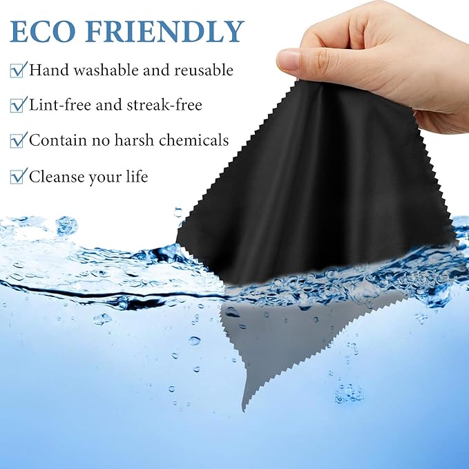 Frienda 50 Pcs Microfiber Cleaning Cloth for Glasses 6x7 Inch Lens Eyeglasses Cleaning Cloth Sunglasses Electronics Glasses Optical Cleaner Wipes Bulk for Camera Lens Eyeglass Screen(Black)