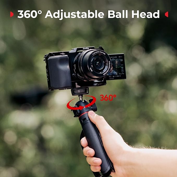 SMALLRIG Small Camera Tripod, Extendable Selfie Stick, 8" Mini Handheld Tripod in Carabiner Shape with Mantis Hook, 360° Ball Head, Cold Shoe Mount, 1/4"-20 Screw for DSLR, Action Camera, Phone - 5285
