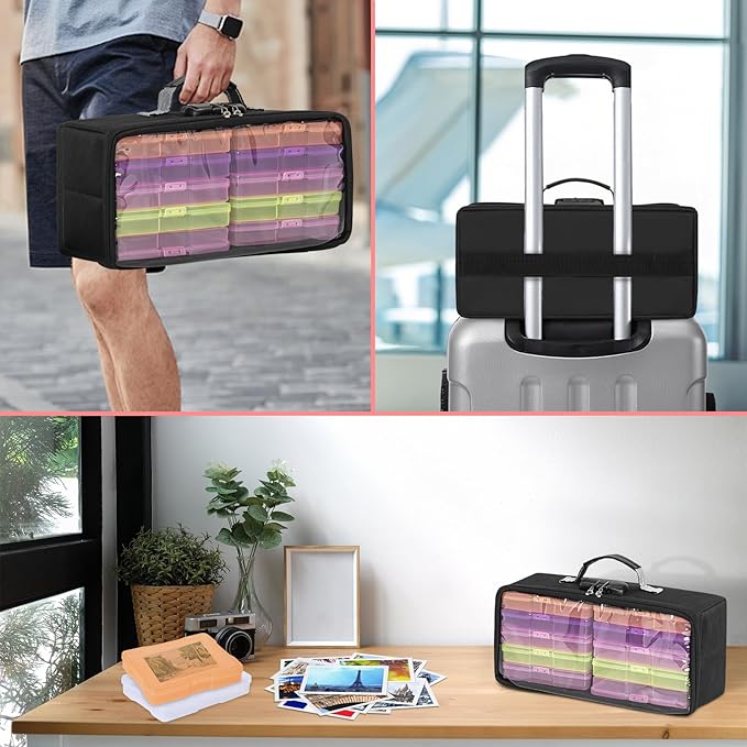 IBVIVIC Photo Storage Box with 10 Inner 4" x 6" Photo Case (Multiple Colors), Photo Box Organizer with Lock, Portable Photo Storage Containers with Transparent Cover