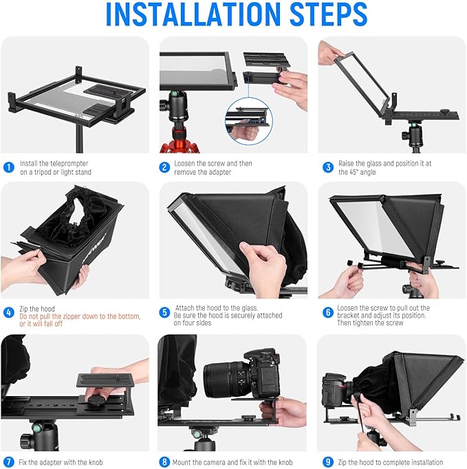 NEEWER X12 Aluminum Teleprompter with RT-110 Remote Control (Connected via Bluetooth on NEEWER Teleprompter App) & Carry Case, Compatible with iPad, iOS/Android Tablets, Smartphones, DSLRs (Black)