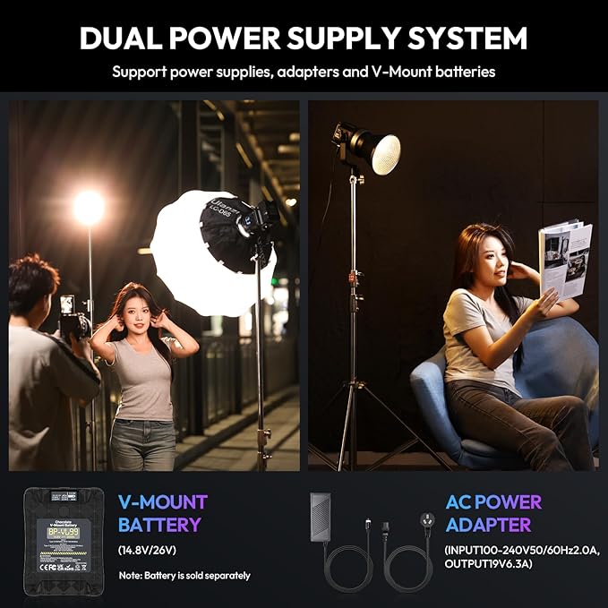 ULANZI RGB Video Light - 120W COB LED Video Light Photography Continuous Output Lighting with Adapter and APP Control, 2700K-6500K 27000lux/m 20 Scenes Bowens Mount for Studio Video Recording, Filming
