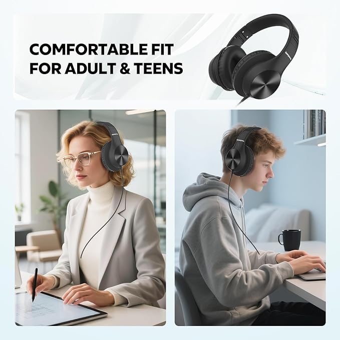 USB C Headphones Wired, Over Ear USB C Wired Headphones with Microphone, HD Stereo Sound, Volume Control, Foldable USB Type C Headphones for Adult/Teens/Computer/Laptop/iPhone 15/16/17, Black