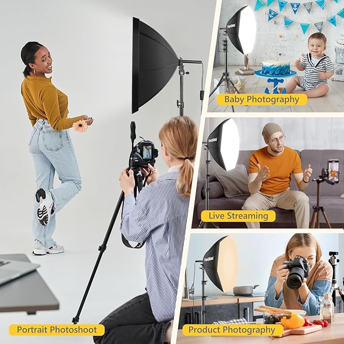 Torjim Softbox Photography Lighting Kit, 20'' x 20'' Professional Softbox Lighting Kit with 85W 3000-7500K LED Bulbs, Studio Lights for Photography/Video Recording/Live Streaming
