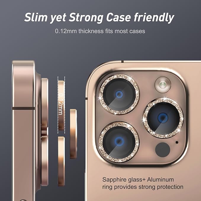 Jeluse Camera Lens Protector for iPhone 17 Pro Max/17 Pro/16 Pro Max/16 Pro/15 Pro Max/15 Pro/14 Pro Max/14 Pro, 9H Tempered Glass Screen Protector Cover Alignment Kit Metal Individual Ring