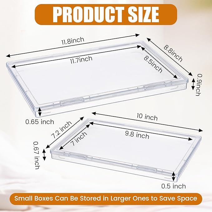 Leinuosen 10 Pack Photo Storage Box Set 5 Pcs 8 x10 and 5 Pcs 5 x7 Plastic Photo Organizer with Snap Tight Latch Large Picture Container for Postcard Scrapbook Paper Crafts Office Document Supplies