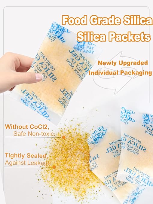 25 Pcs 20 Gram Silica Gel Packets, Fast Drying & Reusable Desiccant Packs, Non-Toxic Moisture Absorber for Food Storage, Electronics, Closet, 3D Printer, Books & Precision Instruments