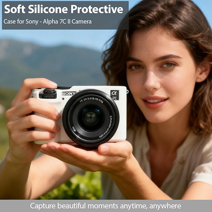 Frevyve Case for Sony A7CII/A7CR Camera Accessories, Soft Silicone Protective Case Skin with Screen Protector, Perfect Fit Sleeve, Lightweight, Anti-Scratch for Sony Alpha 7C II/7CR Cover (Beige)