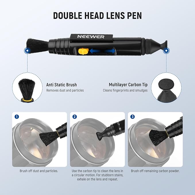 NEEWER 12 in 1 Camera Lens Cleaning Kit for Electronics, Phones, Tablets, 1x Lens Brush Pen + 1x Air Blower + 1x Cleaner Spray + 3X 24mm Full Frame Sensor Swab + 6X Cleaning Cloth, HM-49