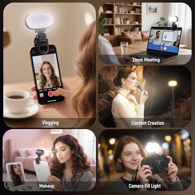 NEEWER Basics Portable Selfie Light, 3W Clip on Phone Small LED Cold Shoe Camera Lighting, 600mAh CRI95 3 Color Modes Dimmable for iPhone iPad Laptop Webcam Zoom Video Conference Recording Vlog, N9