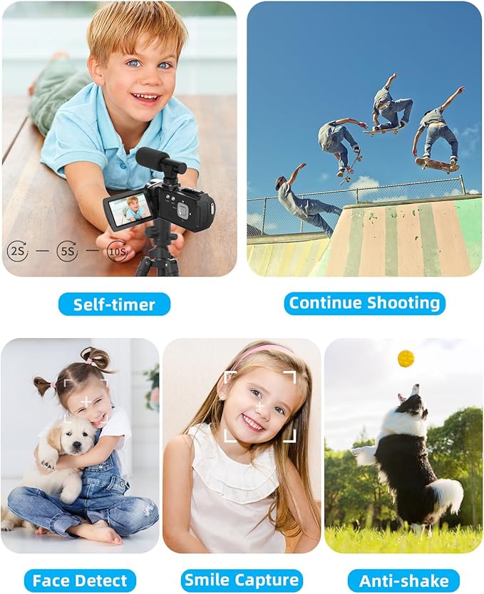 Rawiemy Video Camera Camcorder FHD 4K 36MP Vlogging Camera for YouTube Video Recorder 3.0" 270 Degree Rotation Screen Video Cameras for Filming with Microphone,32GB SD Card (Black)