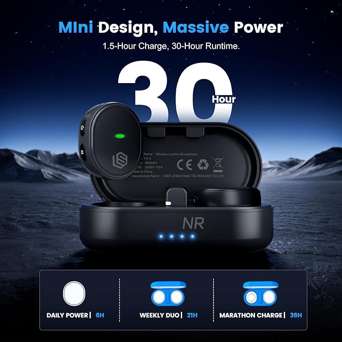 2-Pack Wireless Microphone for iPhone/Android/iPad, 3-Level AI Noise Canceling USB-C Clip-on Mic with Charging Case, Lightning, Mini Lavalier Microphones for Vlogging, Recording, YouTube, TikTok
