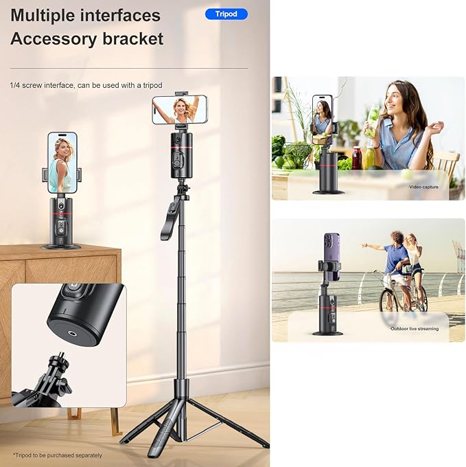 MQOUNY Auto Tracking Phone Holder,360° Rotation Phone Camera Mount Smart Shooting Tracking Holder with Remote Selfie Stick for iPhone Android Stabilizer Shooting Live,No App,Rechargeable