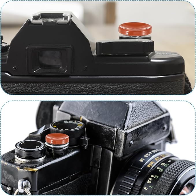 PATIKIL Camera Shutter Button, 3 Pack Soft Shutter Release Button Pure Copper Camera Button Concave Suitable for Nikon for Fujifilm for Leica DSLR/SLR Camera, Black Orange Golden