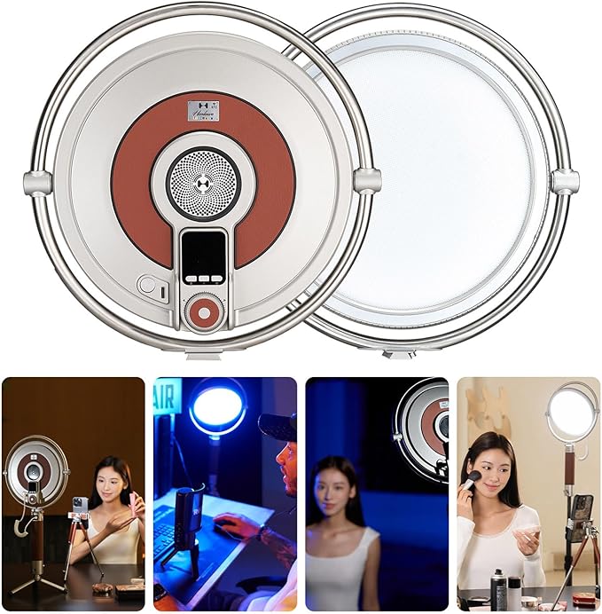 Harlowe Sol 40W Spectra LED Video Light Panel Studio and Travel RGBCW Light Kit for Photography and Video Recording 9.5 inch Round Light Panel with Remote Control for Vloging, Podcast, Filming, Etc.