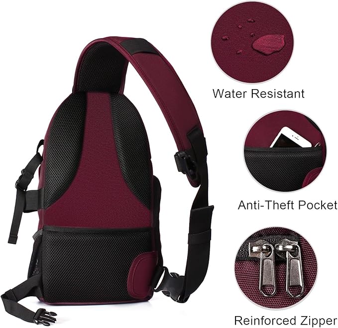 MOSISO Camera Sling Bag, DSLR/SLR/Mirrorless Camera Backpack Case Shockproof Photography Backpack with Tripod Holder & Removable Modular Inserts Compatible with Canon/Nikon/Sony/Fuji, Wine Red