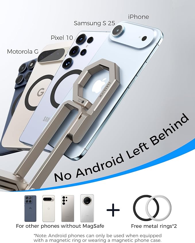 LULULOOK Rugged Magnetic Phone Tripod Stand for iPhone/Pixel 10 - Portable Strong Magnetic Phone Holder for Magsafe - Tripod Mount for iPhone 13/14/15/16/17 Pro Max & Air (Titanium)