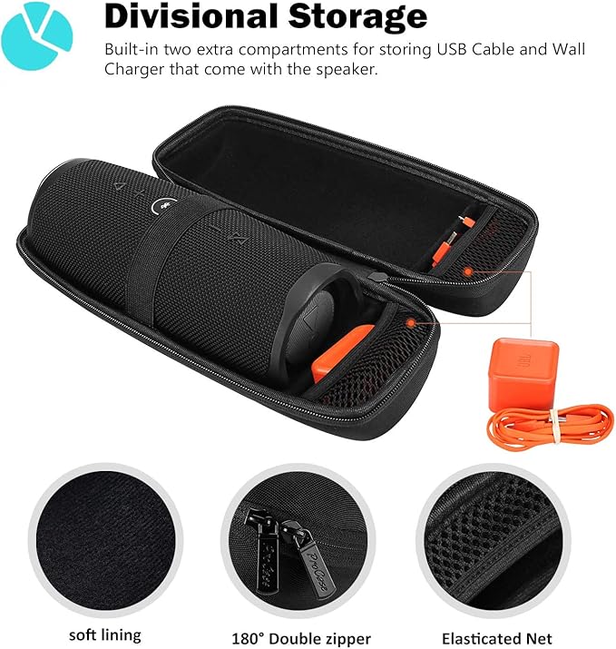 ProCase Carrying Case for JBL Charge 5 / Charge 4, Hard Travel Case Protective Bag for JBL Charge 5 Charge 4 Portable Waterproof Wireless Speaker, Fits USB Plug and Cable –Black