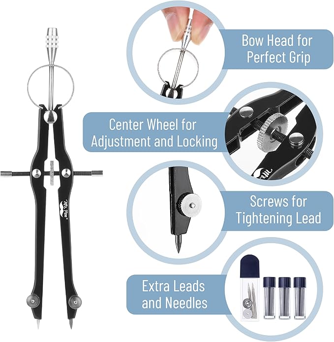 Mr. Pen- Professional Compass with Lock, Black, Compass for Geometry, Drafting Compass, Precision Compass Math