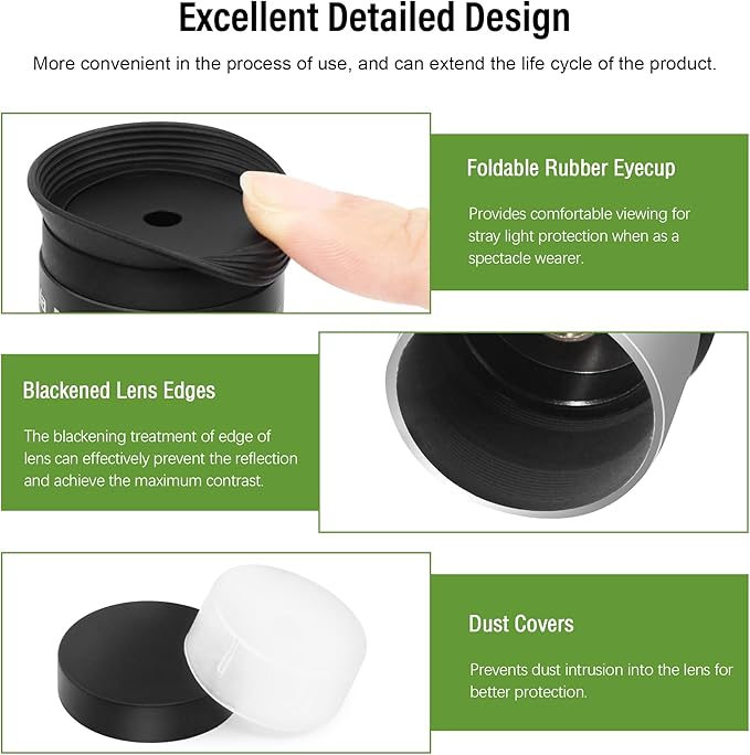 Astromania Telescope Plossl Eyepiece 8mm, 50 Degree Apparent Field of View Plossl Lens with Fully Multi Coated 4-Element, Metal Telescope Accessory for Standard 1.25 Inch Astronomy Filter Thread