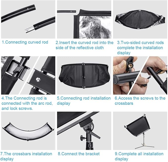 FOMITO Light Reflector 70"x25.6"/178x65cm Arclight Curved Eyelighter Lighting Diffuser for Photography Stuido Filming Shooting, Black/White/Gold/Silver