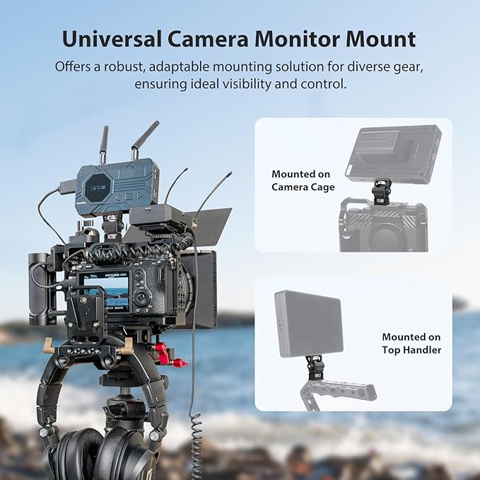 Camera Monitor Mount with 1/4″ Screw, Aluminum Field Monitor Mount for Video Light Microphone Cage, Field Monitor Holder 360° Swivel & 180° Tilt Damping 11lb Load Capacity (63144)