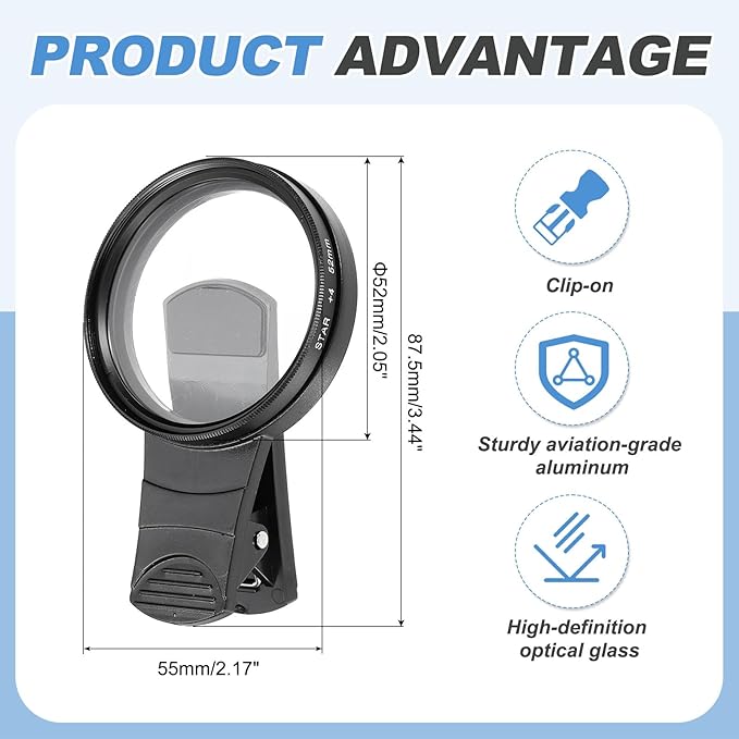 PATIKIL 52mm Phone Camera Lens, Clip-On 4 Point Star Filter Circular Polarizing Lens for Most Smart Phones and DSLR Cameras, Black
