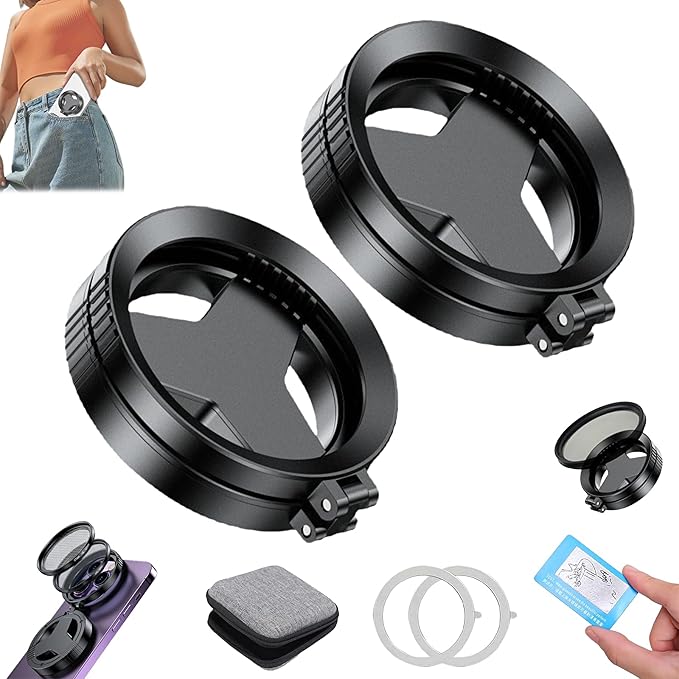 2026 Upgraded Anti-Glare Magnetic Phone Camera Filter, Anti-Glare Magnetic Phone Filter – Reduces Unwanted Reflections, Professional 52mm Polarizing Filter for iPhone Smartphone Photography (2Pcs)
