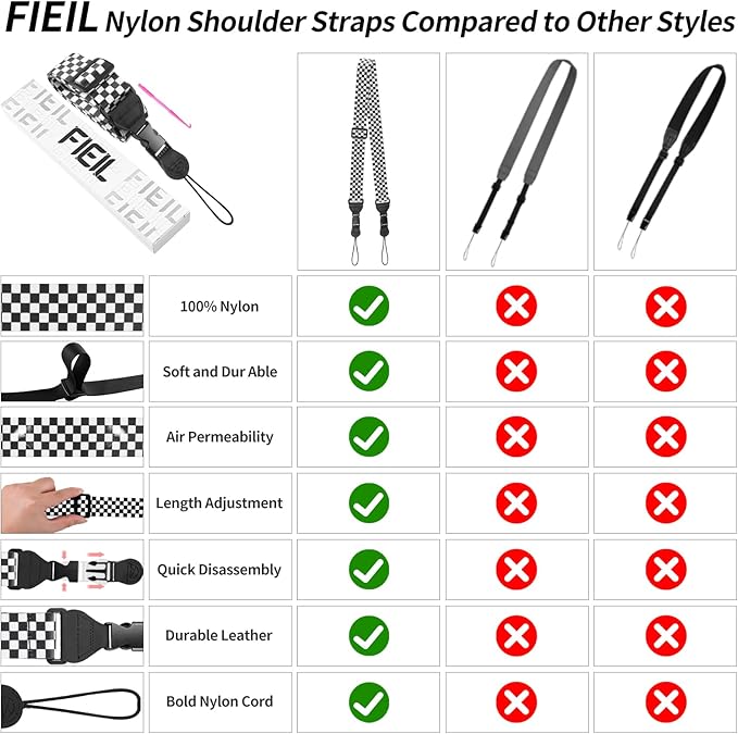 Nylon iPad Strap, Adjustable Camera Neck Strap, Comfortable Shoulder Strap for iPad, Cellphone Tablet, Camera, Laptop, Binocular, Luggage Bag (Black and White Checkered Universal Neck Lanyard)