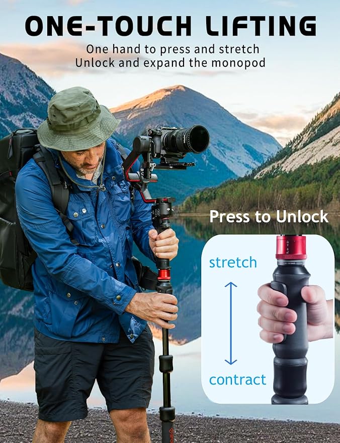 IFOOTAGE Cobra 3 Strike A150S Monopod Camera Stand with Pedal, One-Touch Lifting Quick Release Monopod for Shooting Bird/Animal/Sports Event/Wedding/Live Show, Payload 11lb